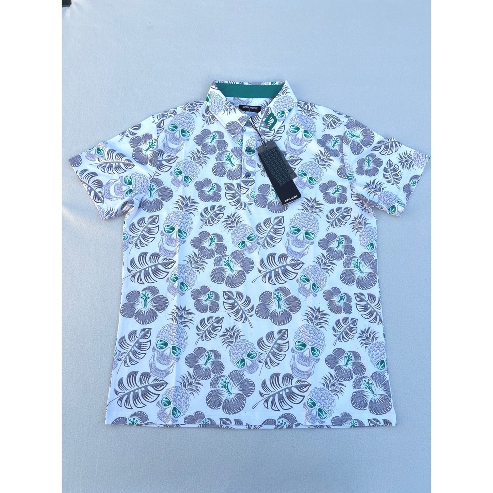 DRUIDS Men's Skull Pineapple Floral Print Short Sleeve Polo Shirt Golf‎ L